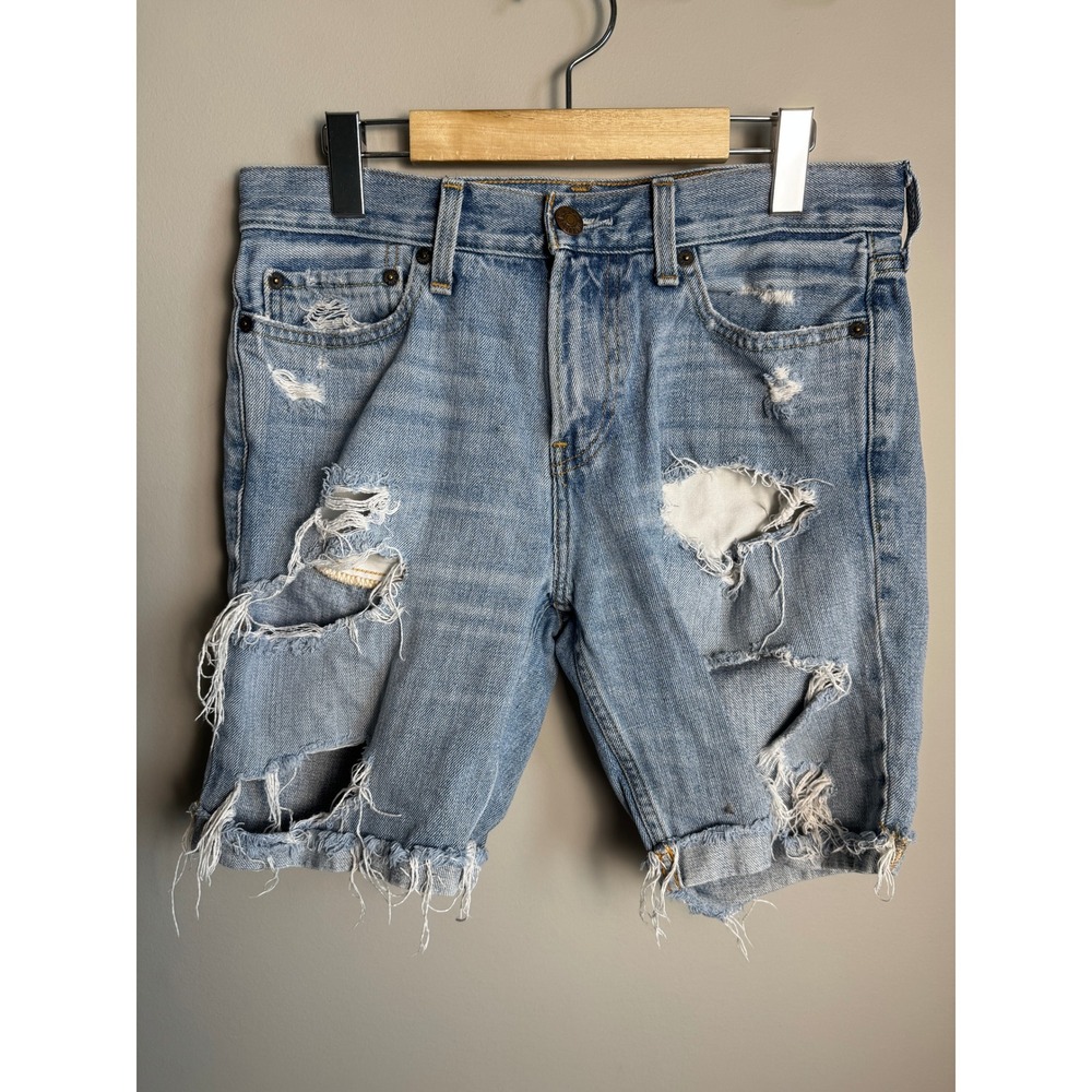 Hollister Distressed Denim Jean Shorts Light Wash Cutoff 28 Grunge Y2K Indie